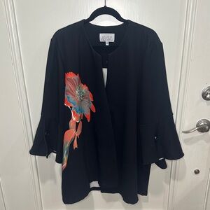 Studio Nouveau Black Open Front Jacket with Floral Accent
